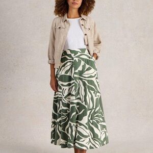 WHITE STUFF Jada Jersey Elegant Green and White A-Line Maxi Skirt 6 NWT